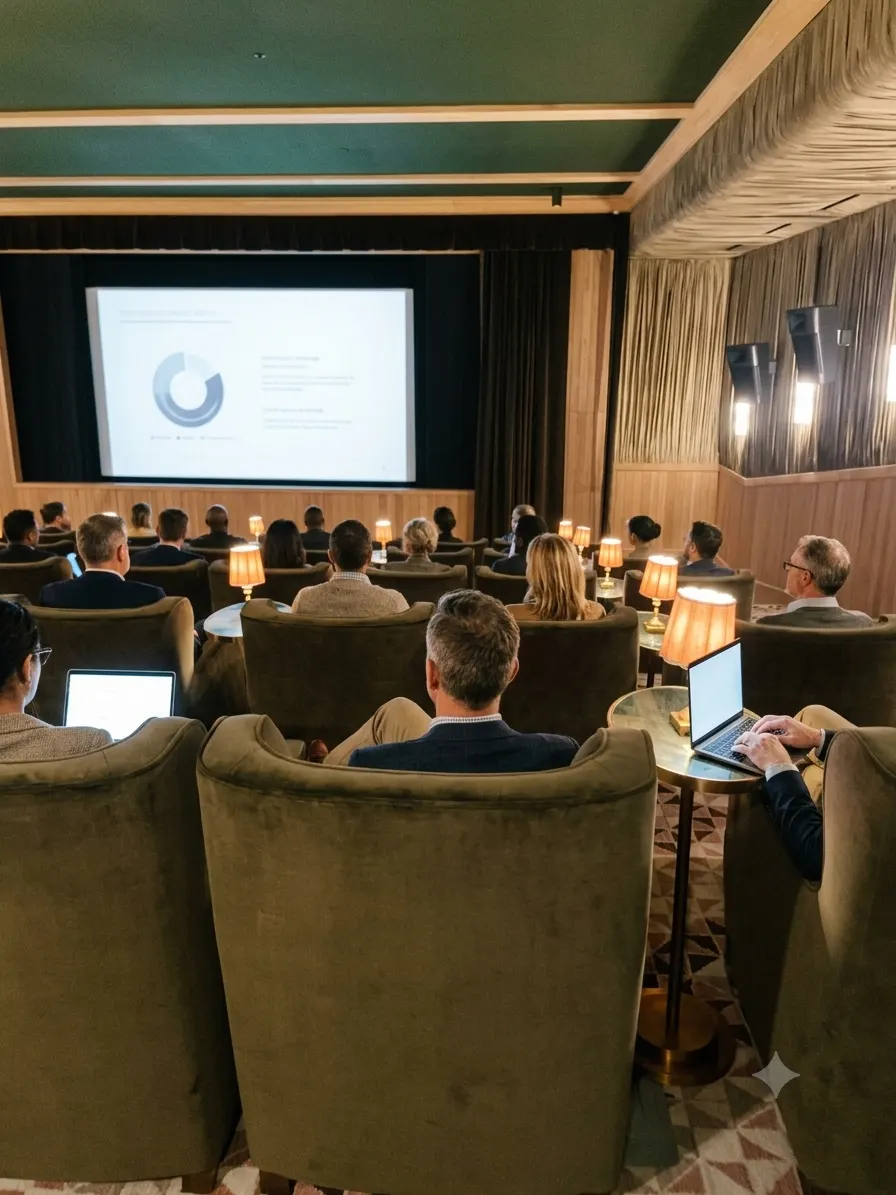 The screening room at Soho House Nashville, set for a working session